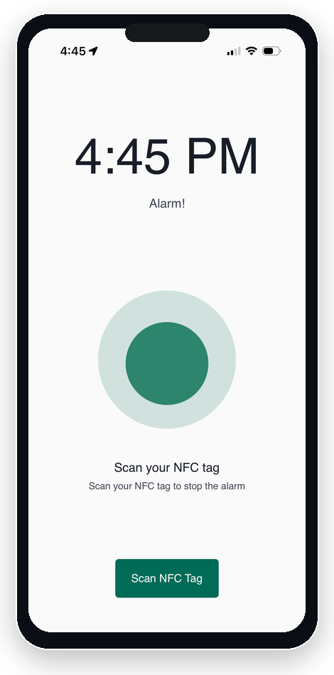 Diem Alarm App ringing screen before the scan begins